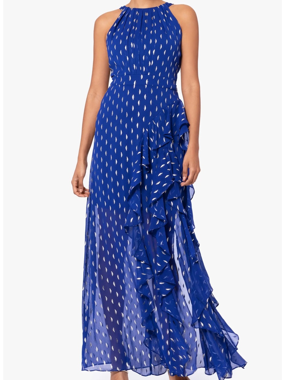 Betsy & Adam Metallic Print Chiffon Gown – Size 6